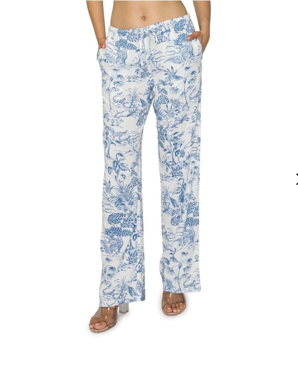 Cali 1850 NWT Blue Toile Linen Pull On Pants Size Large Coastal